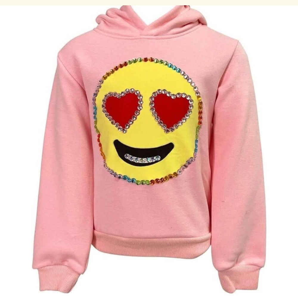 Lola + The Boys Pink Emoji Heart Eyes Kids Hoodie size 8 runs a bit small.